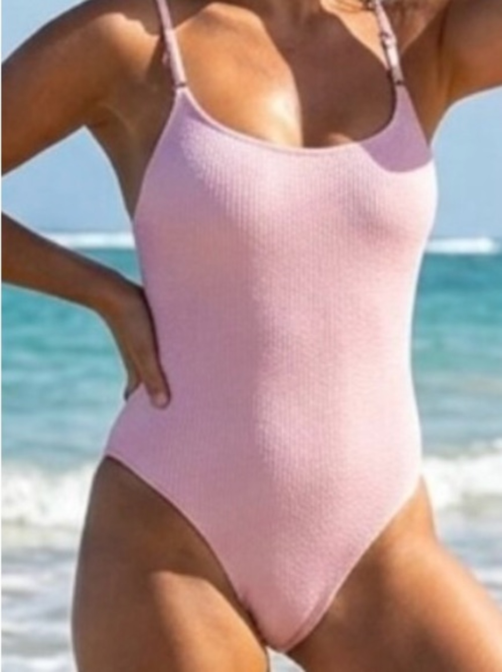 One piece pink cheeky low scoop